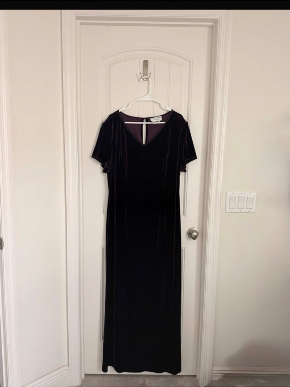 Papell Boutique Velvet V-Neck Maxi Dress - Deep Plum/Black Sheen